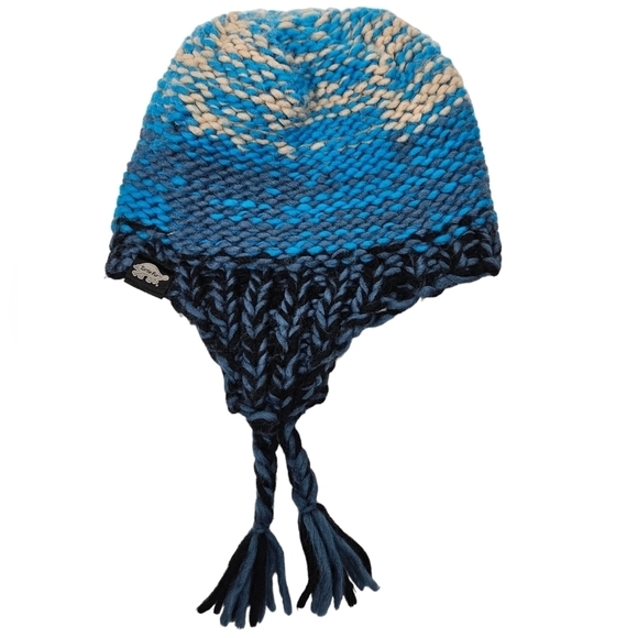 Turtle Fur Blue Chunky Knit Fleece‎ Lined Trapper Hat Unisex Kids J57 - Picture 1 of 6